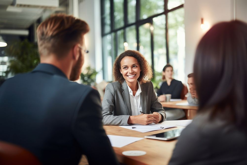 HR officers interviewing the applicant conversation sitting adult. AI generated Image by rawpixel.