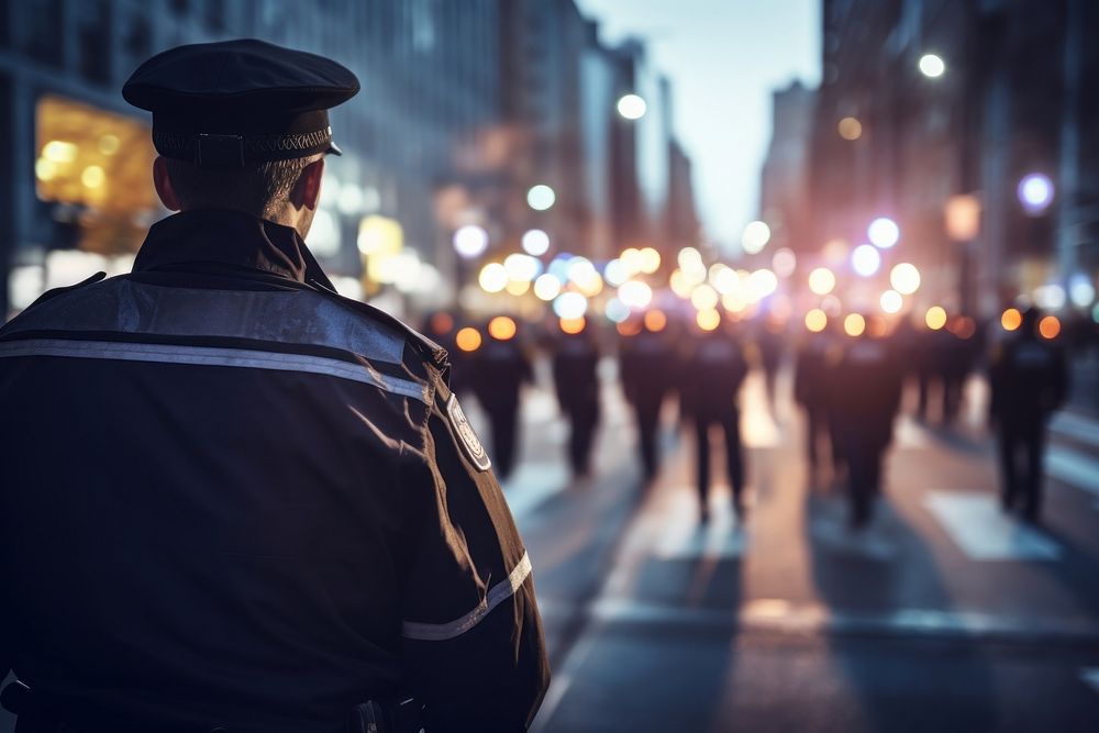 Police patrol in city adult architecture illuminated. AI generated Image by rawpixel.