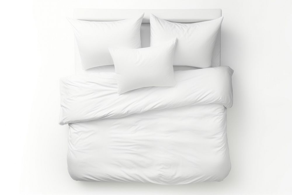 Top view of a bed with pillows white furniture cozy. AI generated Image by rawpixel.