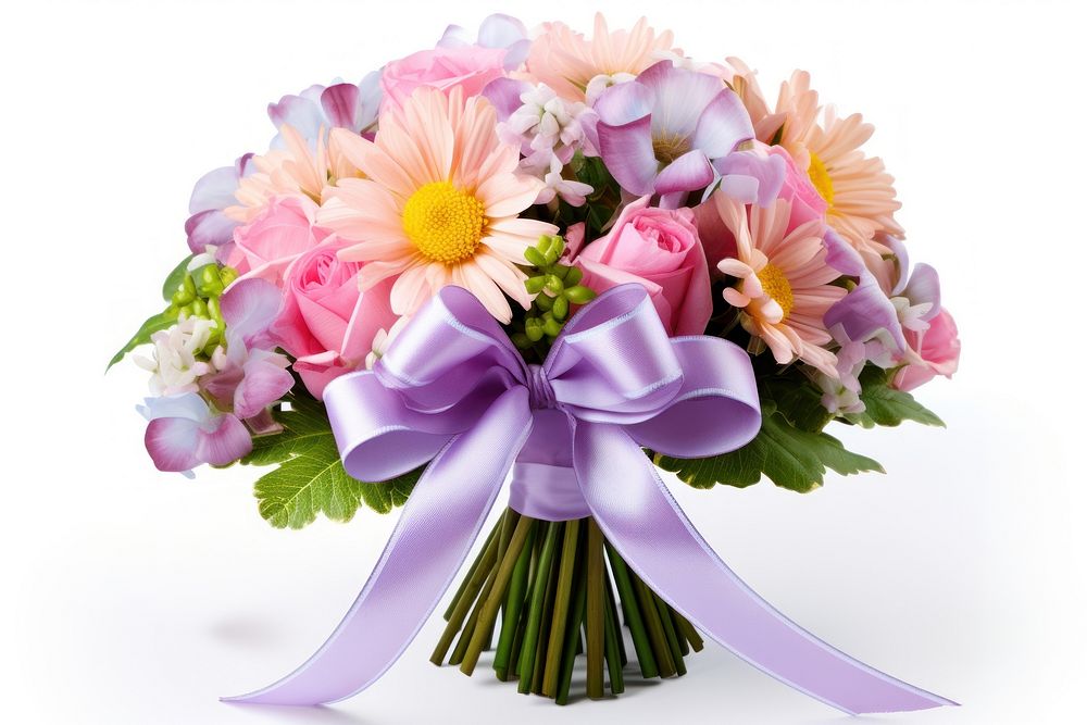 A Bouquet of flowers with different color decoration ribbon plant. AI generated Image by rawpixel.