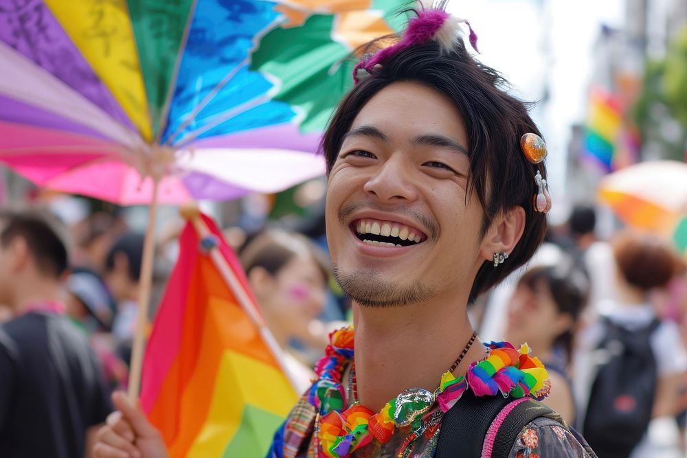 Japanese man parade portrait smiling.