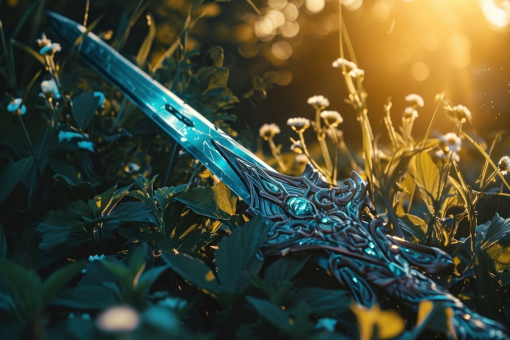 Fantasy warrior weapon light tranquility reflection.