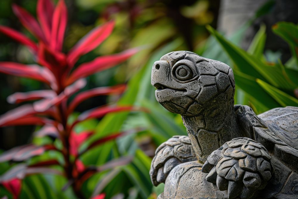 Stone tortoise sculpter reptile animal representation.