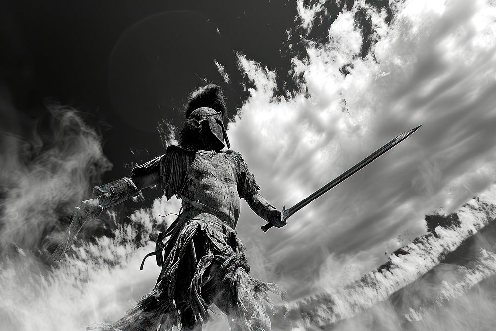 Warrior in the battle field weapon sword adult.