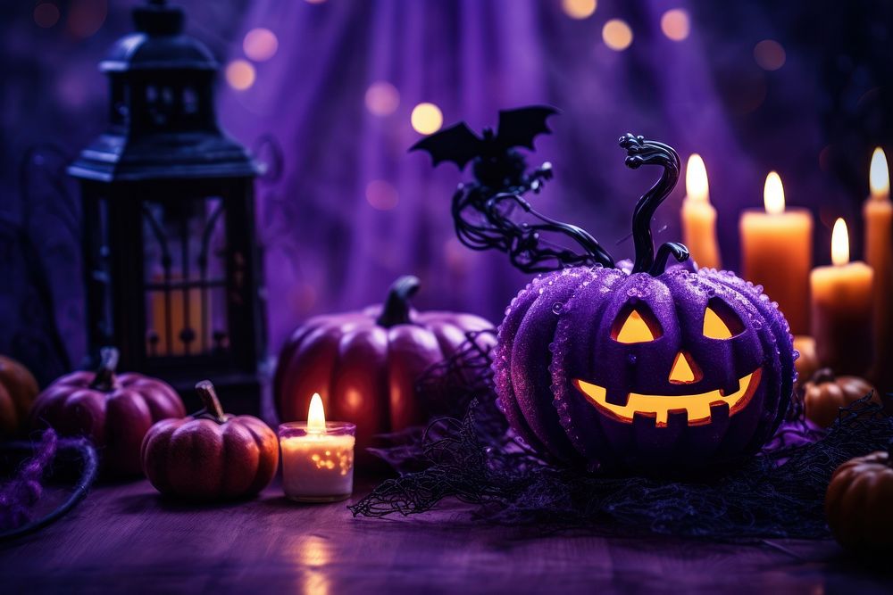 Halloween candle purple anthropomorphic. AI generated Image by rawpixel.