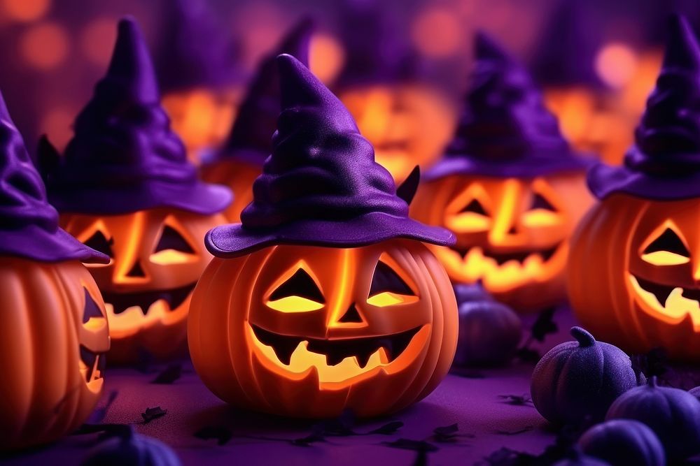 Halloween purple anthropomorphic jacko'lantern. AI Free Photo
