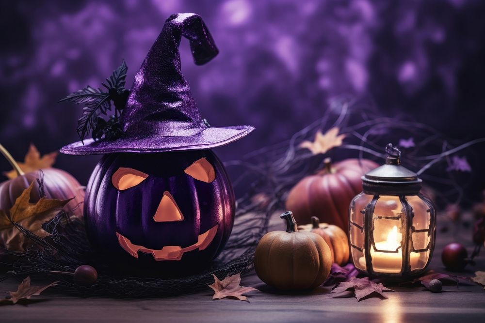Halloween purple anthropomorphic jack-o'-lantern. AI generated Image by rawpixel.