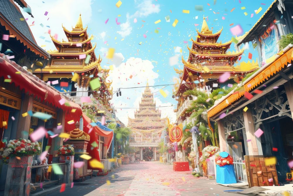Songkran day city spirituality architecture. 