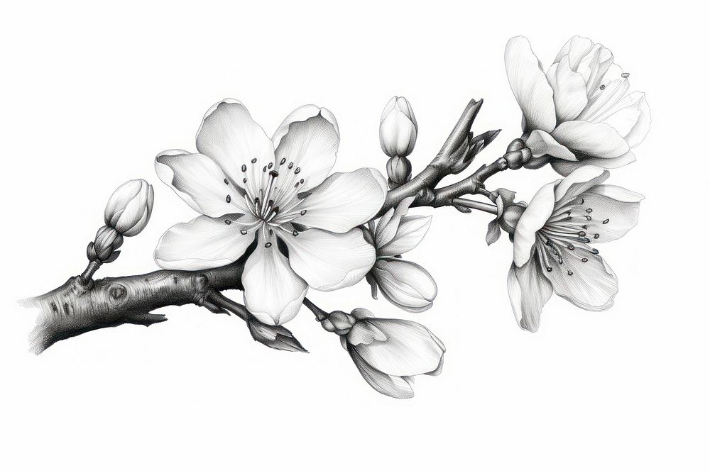  Cherry blossom drawing sketch flower. AI generated Image by rawpixel.