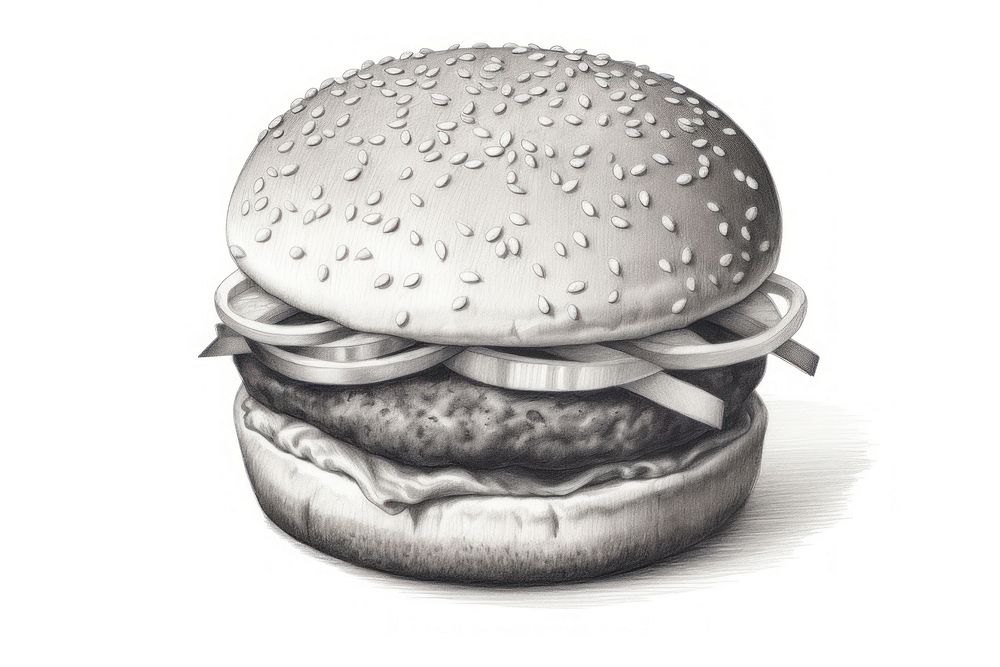  Burger sketch food monochrome. AI generated Image by rawpixel.