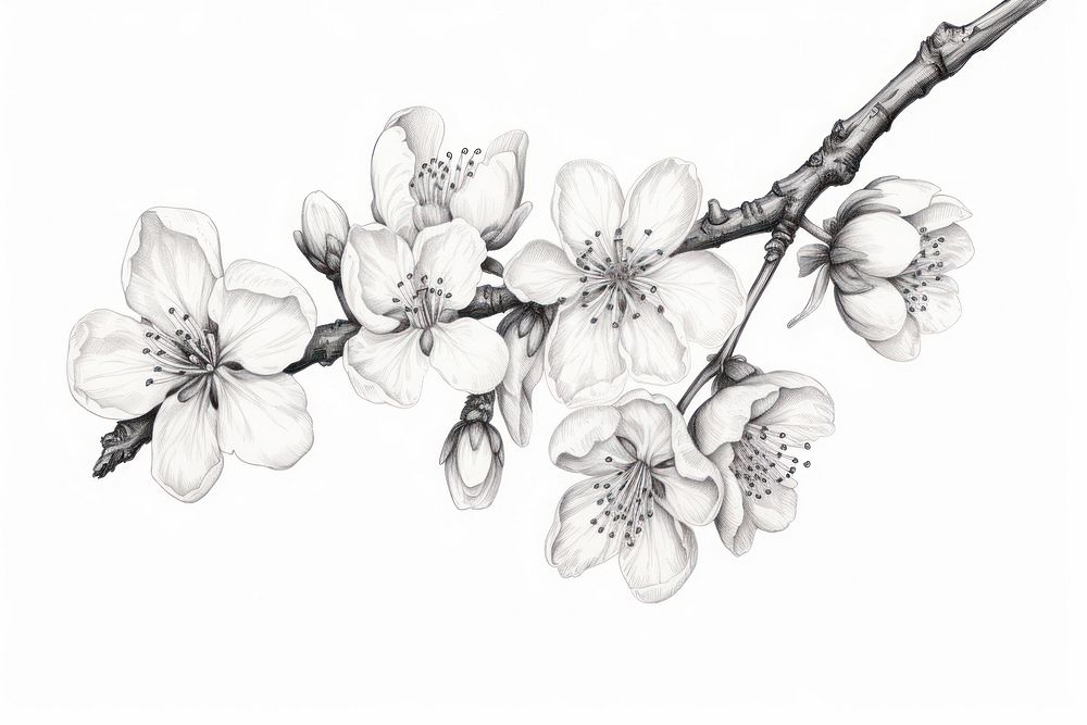  Cherry blossom drawing sketch flower. AI generated Image by rawpixel.