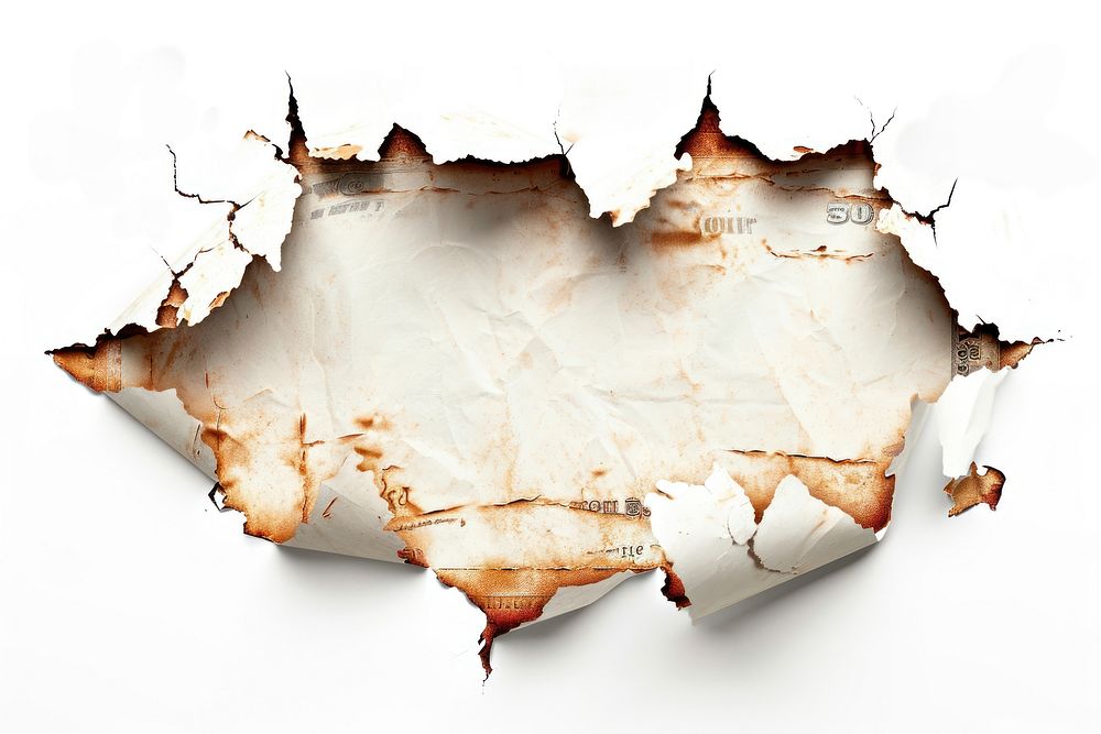 A bank note burnt white background deterioration destruction.