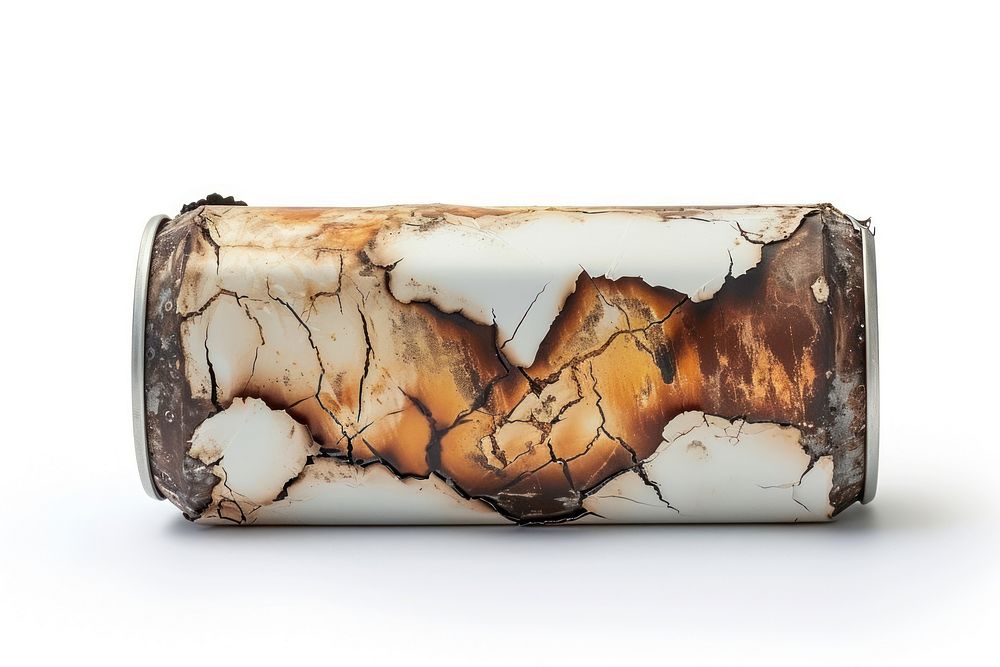 A soda can burnt white background corrosion cylinder.