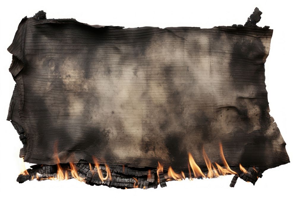 Fireplace burnt paper white background.
