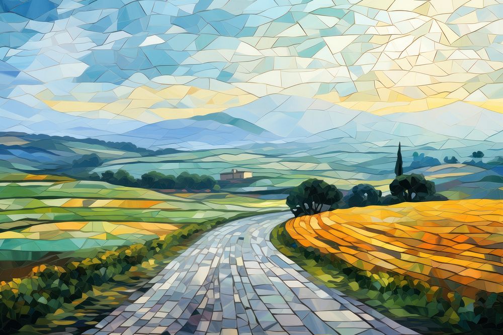 Road with landscape background art outdoors painting.
