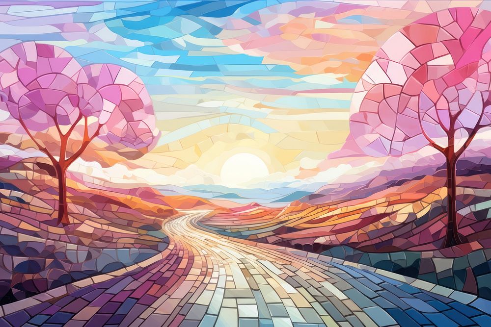 Road with landscape background art backgrounds painting.