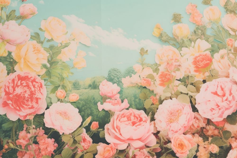 Roses garden backgrounds painting outdoors.