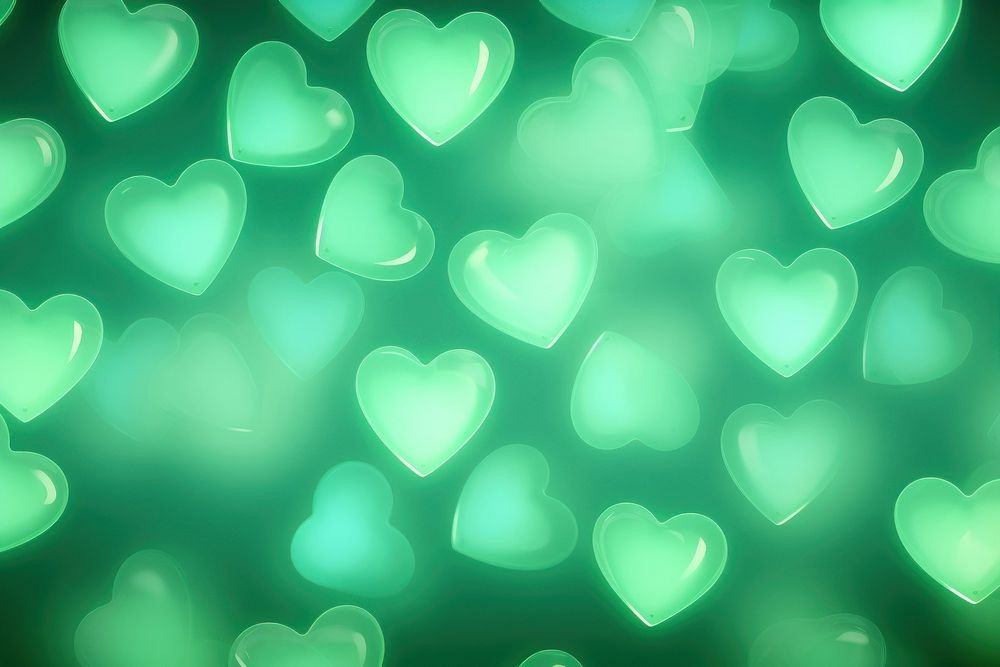 Pastel light green neon hearts copyscape backgrounds illuminated defocused. AI generated Image by rawpixel.