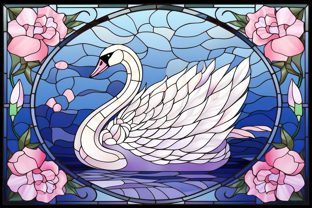 Swan illustration frame art glass bird.