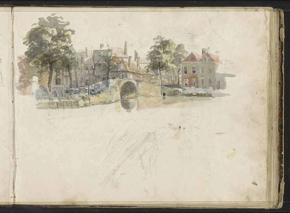 Stadsgezicht met een brug over een gracht (1822 - 1893) by Willem Troost II
