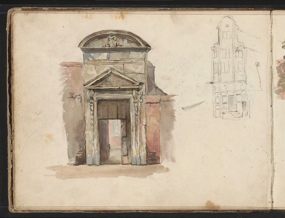 Poort naar een binnenplaats en een gevel (1822 - 1893) by Willem Troost II
