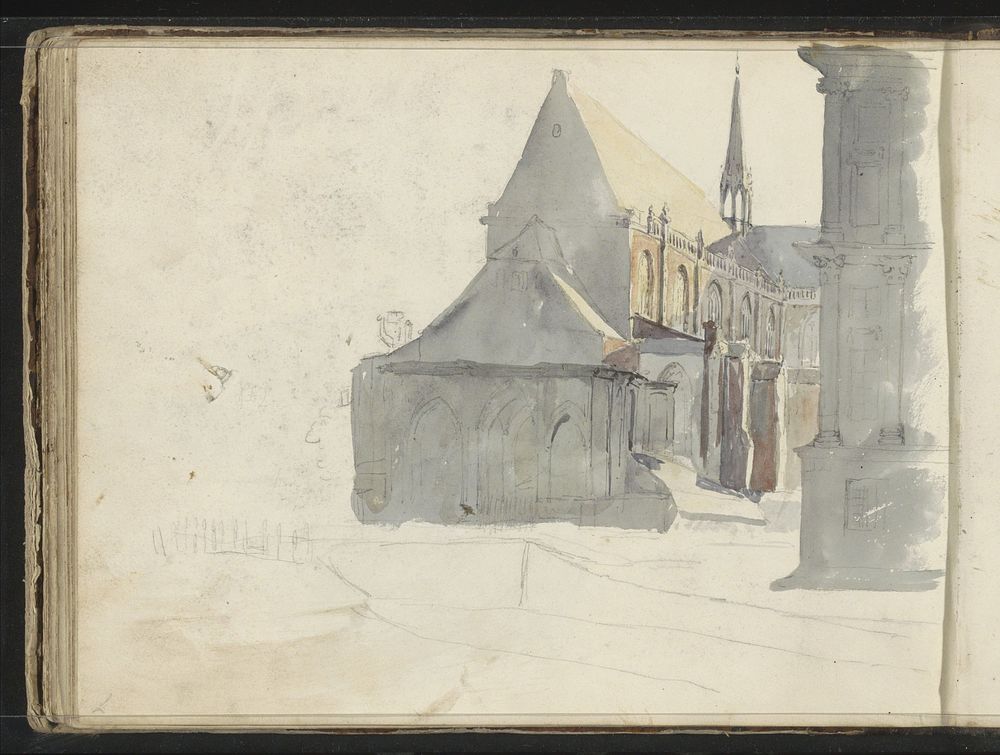 Stadsgezicht met kerk (1822 - 1893) by Willem Troost II