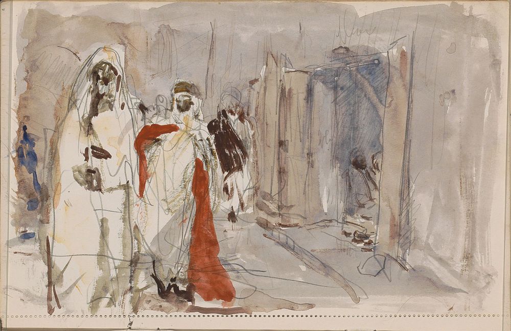 Straat met figuren (1923) by Marius Bauer