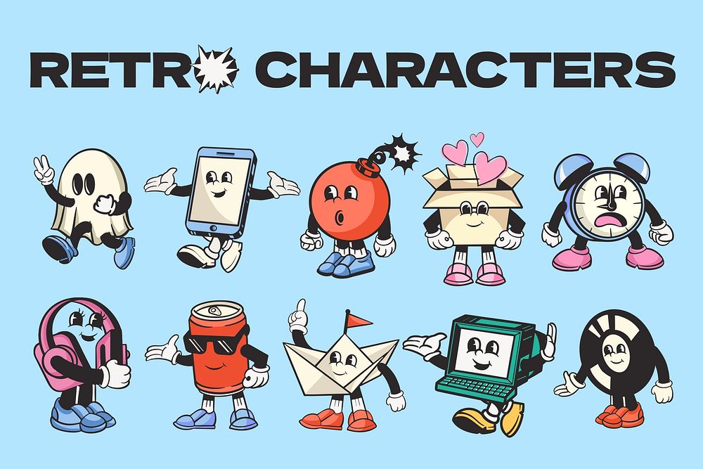 Retro character design element set
