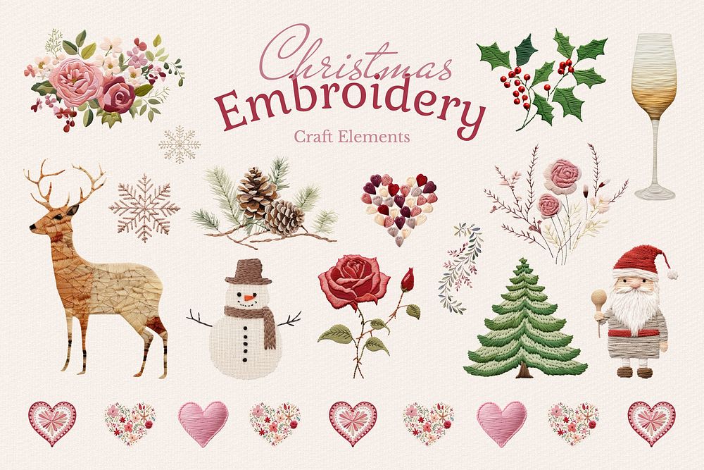 Christmas embroidery craft design element set
