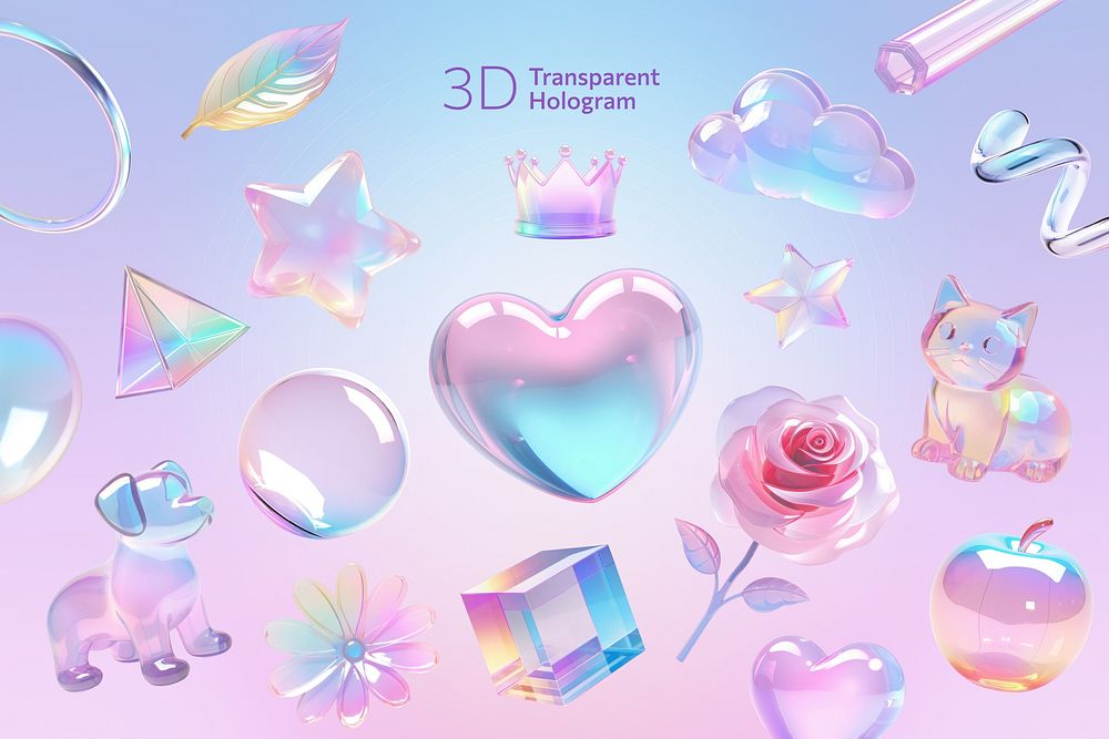 3D transparent holographic shape design element set