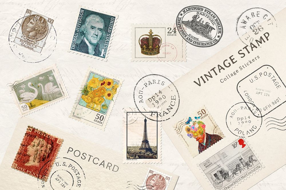 Vintage stamp collage sticker design element set