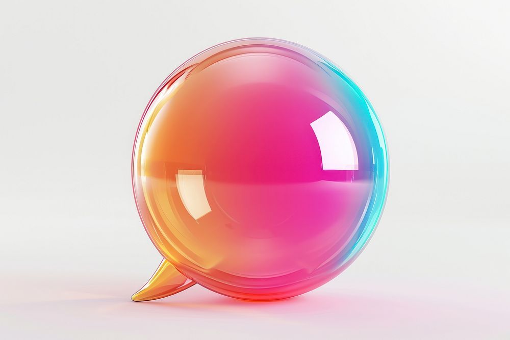 Color speech bubble sphere glass white background.