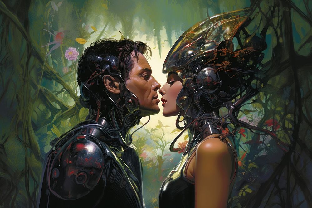 Woman and alien kiss comics adult togetherness.