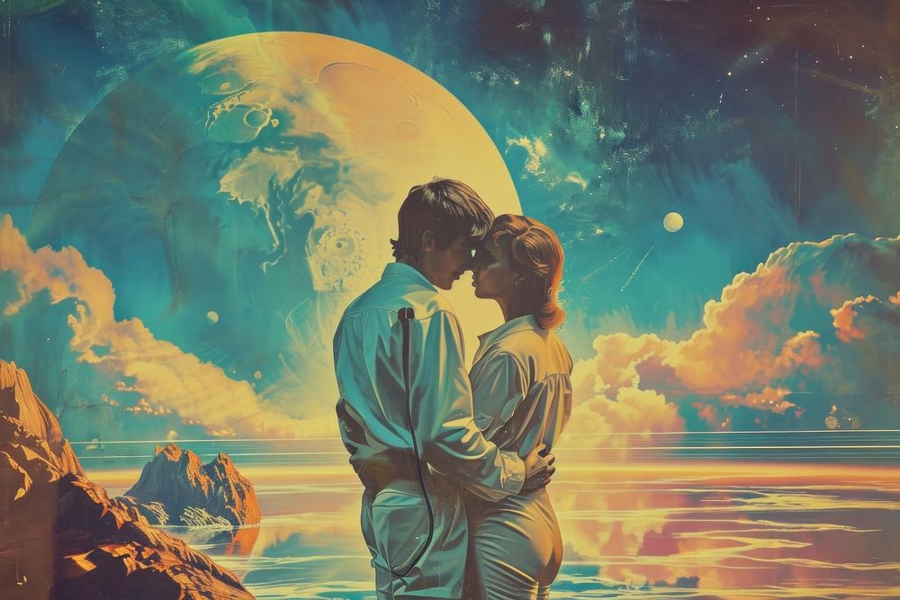 Lover poster painting kissing nature.