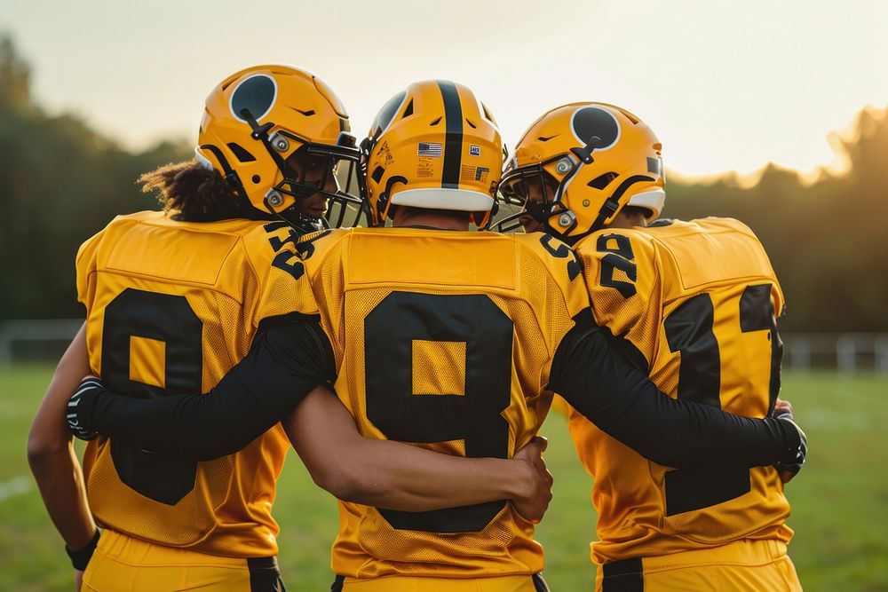 Young american football team teamwork helmet sports.