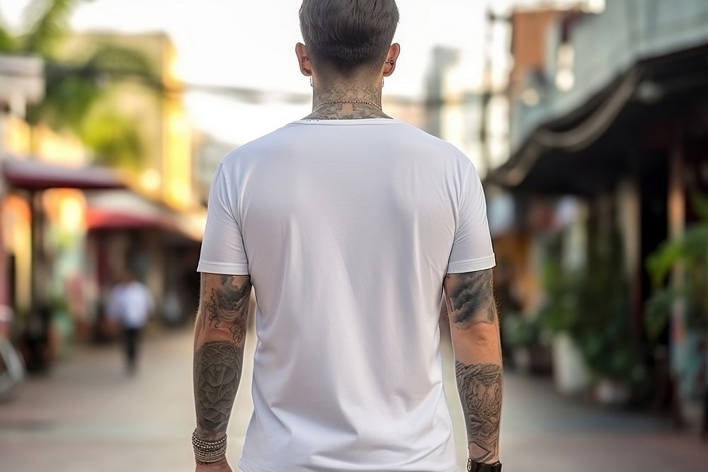 T shirt street outdoors tattoo.