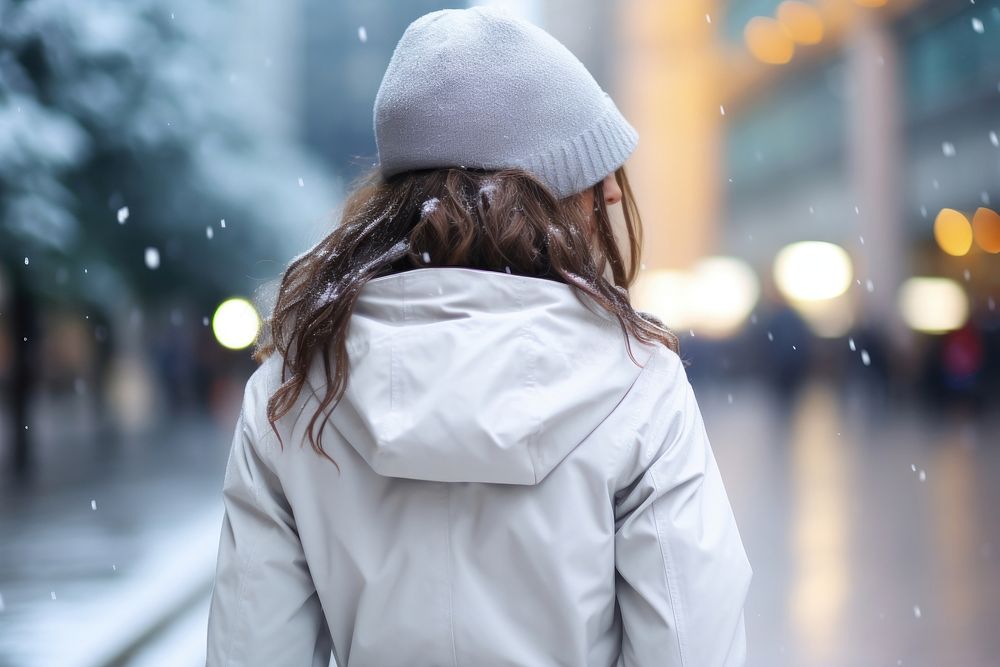 Jacket outdoors snowing walking.