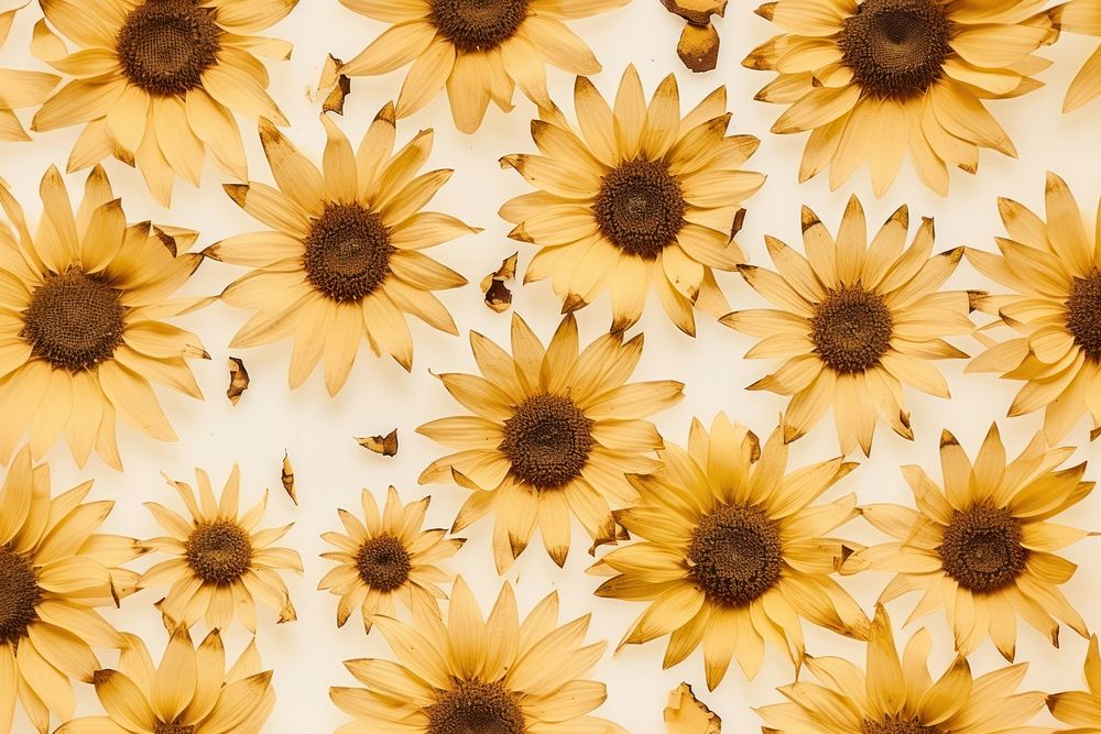 Real Pressed sunflowers pattern backgrounds petal plant.