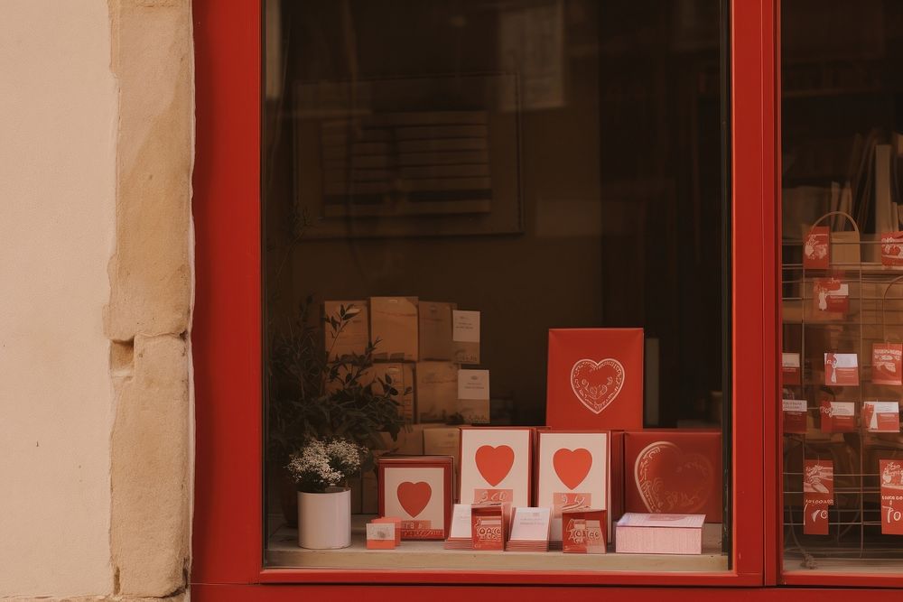 Valentine gift shop window red architecture. AI generated Image by rawpixel.