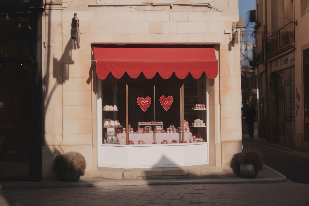 Valentine gift shop red architecture outdoors. AI generated Image by rawpixel.