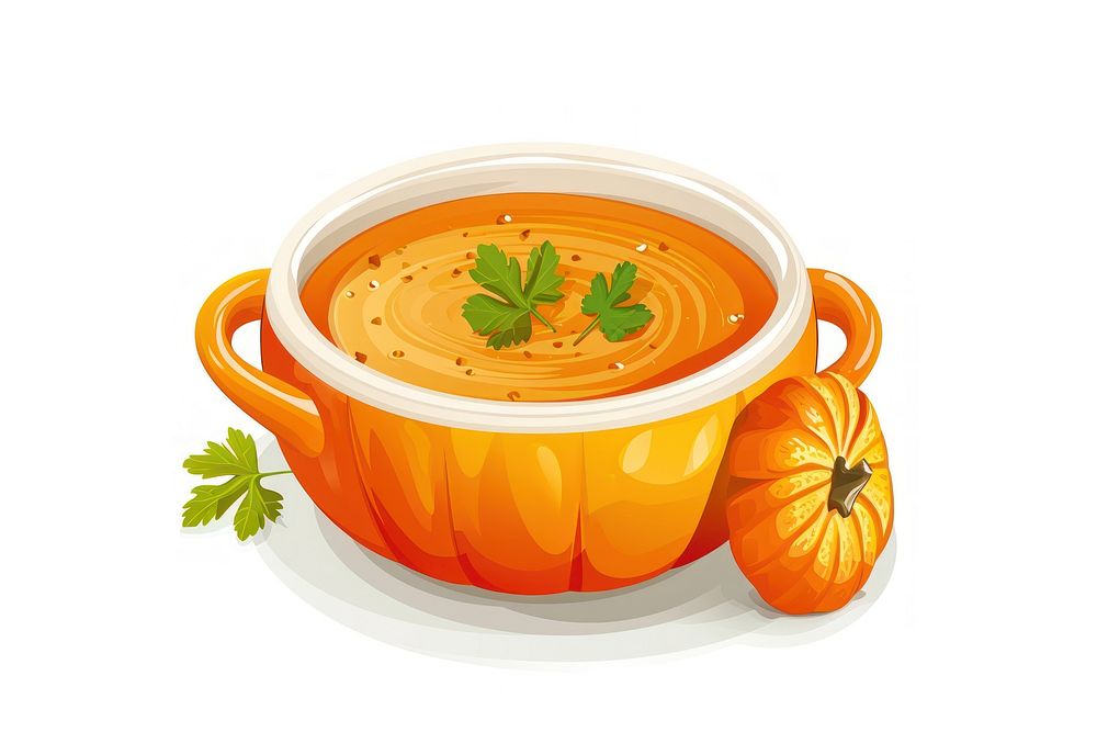 Pumpkin soup herbs food bowl.