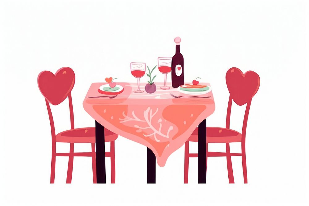 Valentine dinner table tablecloth furniture chair. AI generated Image by rawpixel.