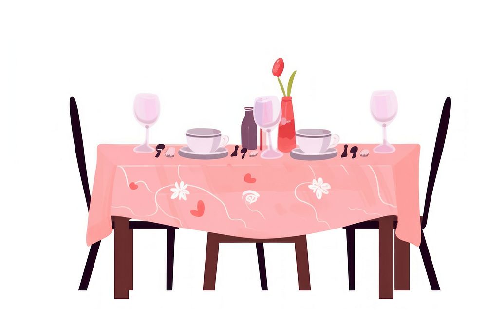 Valentine dinner table tablecloth furniture linens. AI generated Image by rawpixel.