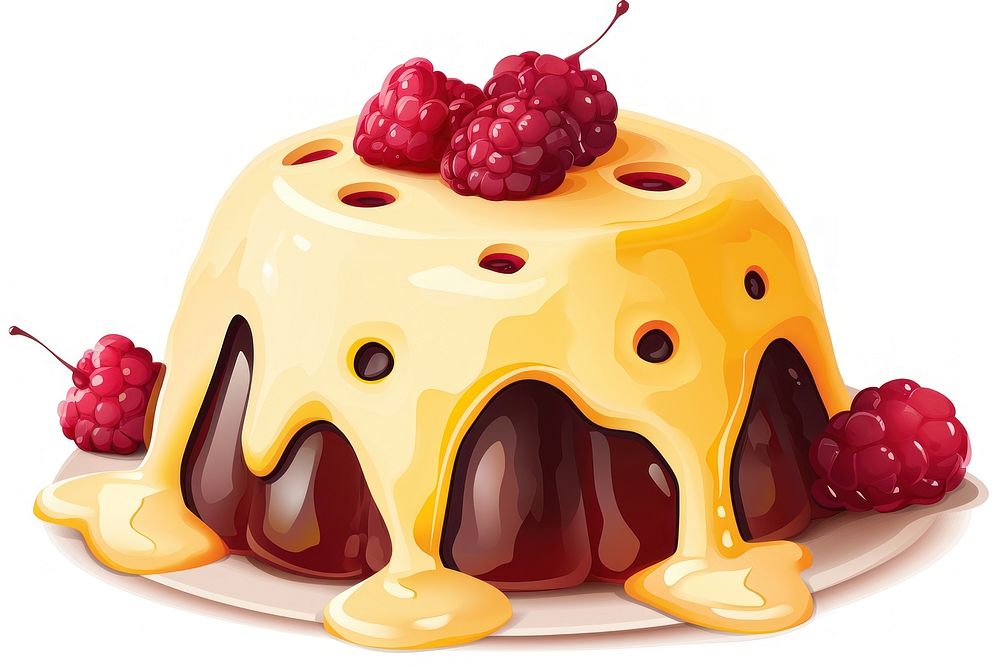 Pudding raspberry dessert cartoon.