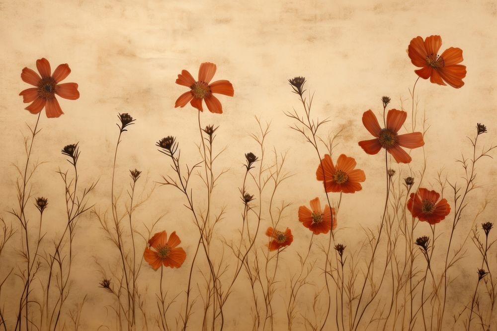 Real Pressed cosmos border flower backgrounds painting.