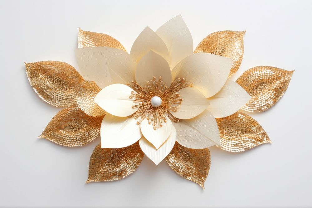Gold magnolia flower jewelry brooch plant.