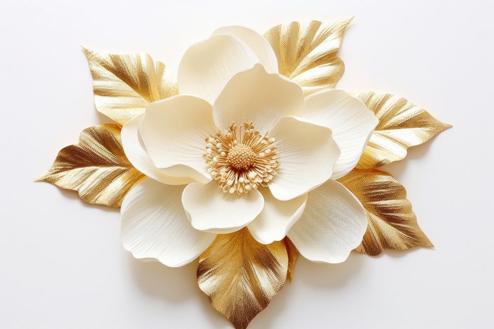 Gold magnolia flower jewelry brooch plant.