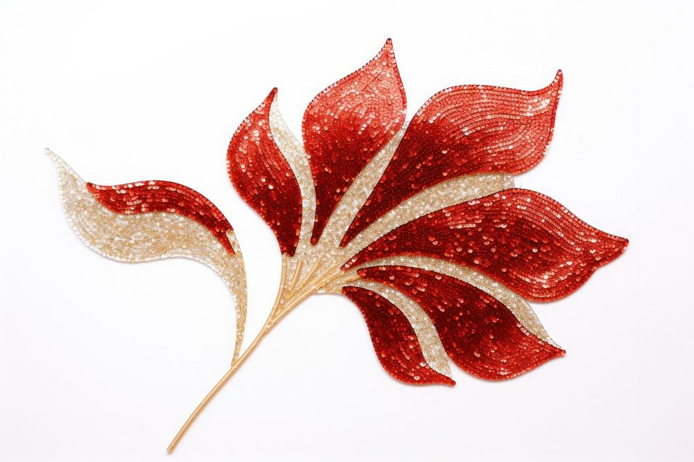 Red lily flower brooch plant leaf.