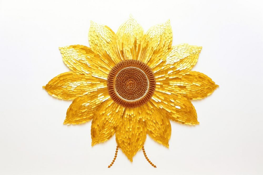 Sunflower brooch plant white background.