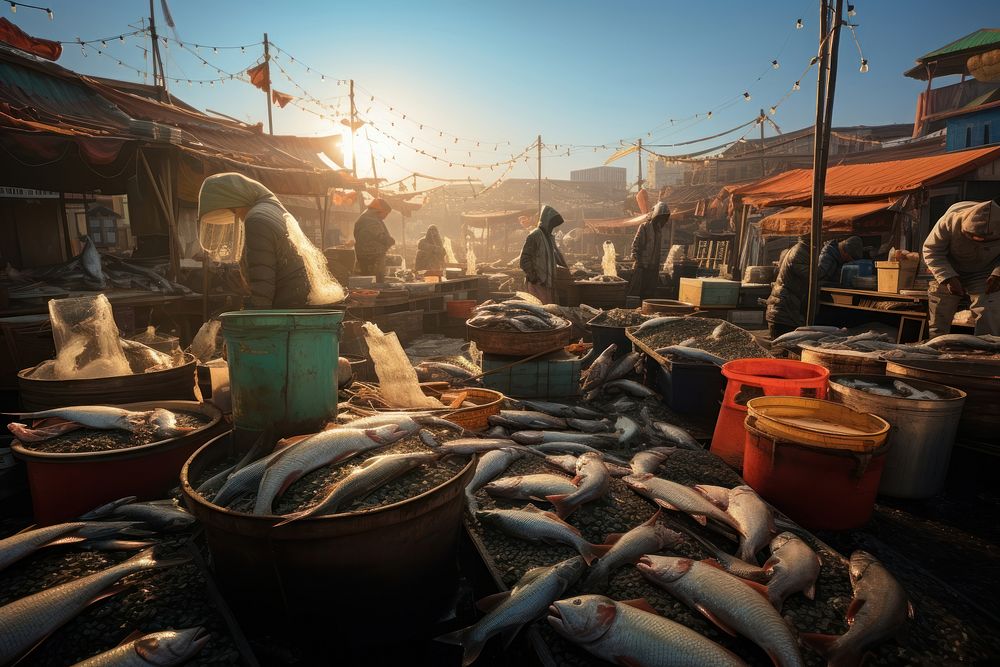 Local fish market in Janpan outdoors bazaar architecture.